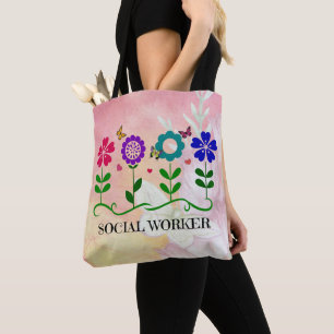 Bolsa Tote Trabalhador Social, Design de Flores Gráficas