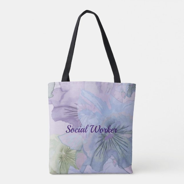 Bolsa Tote Trabalhador social, fundo floral pastel (Verso)