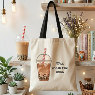 Bolsa Tote Trabalharei por Boba Amante Divertido de Chá de Bo