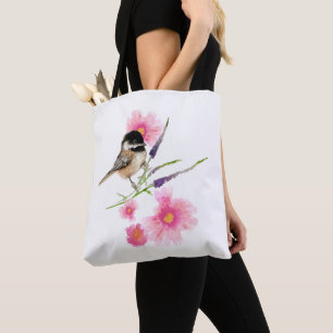 Bolsa Tote Trabalho de arte de Aquarela de Chickadee, com tam