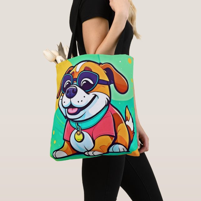Bolsa Tote Trabalho de arte de Estilo de Cartoon Pup legal (Close Up)