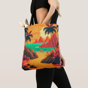 Bolsa Tote Trabalho de arte de Paisagem Tropical de Verão Col