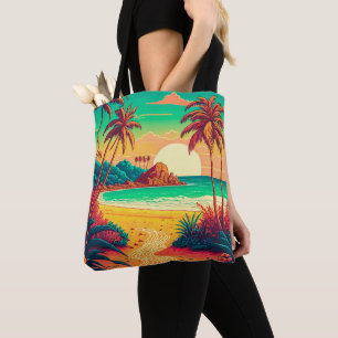 Bolsa Tote Trabalho de arte de Paisagem Tropical de Verão Col