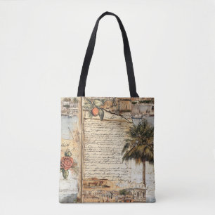 Bolsa Tote Trabalho de arte do Mediterrâneo Vintage com Palm