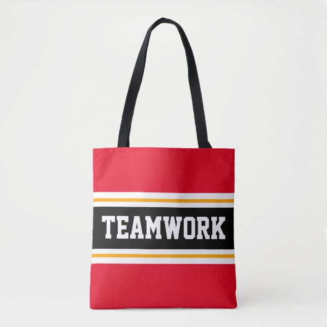 Bolsa Tote TRABALHO EM EQUIPE Cinza Esportivo Bandas Brancas  (Frente)