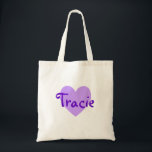 Bolsa Tote Trácia em Roxo<br><div class="desc">Bonito nome de coração roxo design para Tracie. Um presente bonito para as meninas.</div>