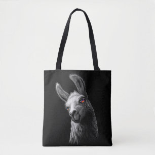Bolsa Tote Traço Da Cabeça De Retrato Llama Em Fundo Preto