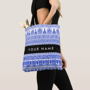 Bolsa Tote Traço Grego, Chave Mista, Azul, Seu Nome