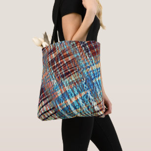 Bolsa Tote Traços azuis e castanhos cruzados rusticamente em
