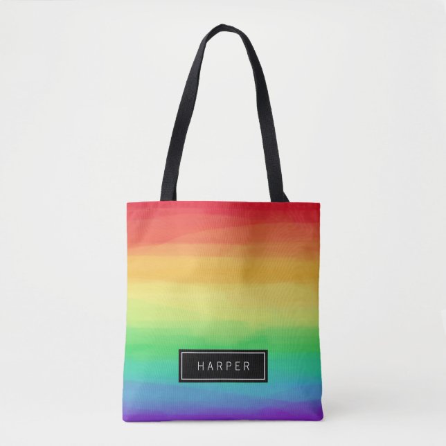 Bolsa Tote Traços de Tinta Arco-Íris | Nome personalizado (Frente)
