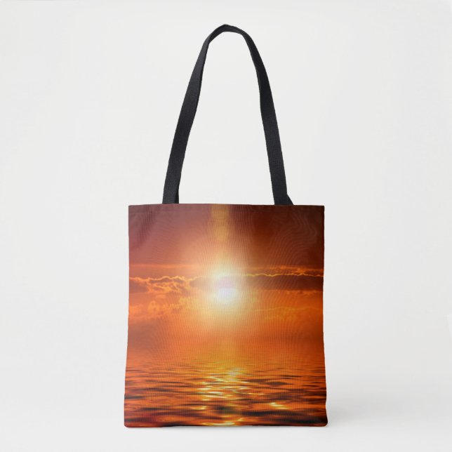 Bolsa Tote Tranquilo Sunset Orange Ouro Sky, ao largo do mar (Frente)