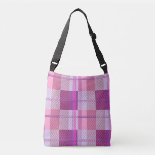 Bolsa Tote Transversal Xadrez Twill Rosa Roxo