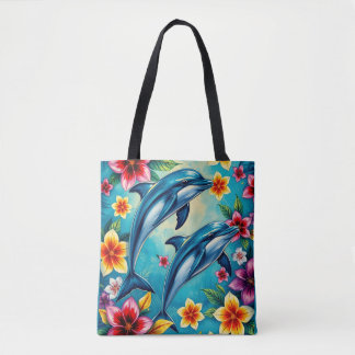 Bolsa Tote Trapical Floral Dolphins Aesthetic Lover