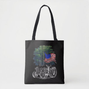 Bolsa Tote Trator de Fazenda Vintage Bandeira Americana Patri
