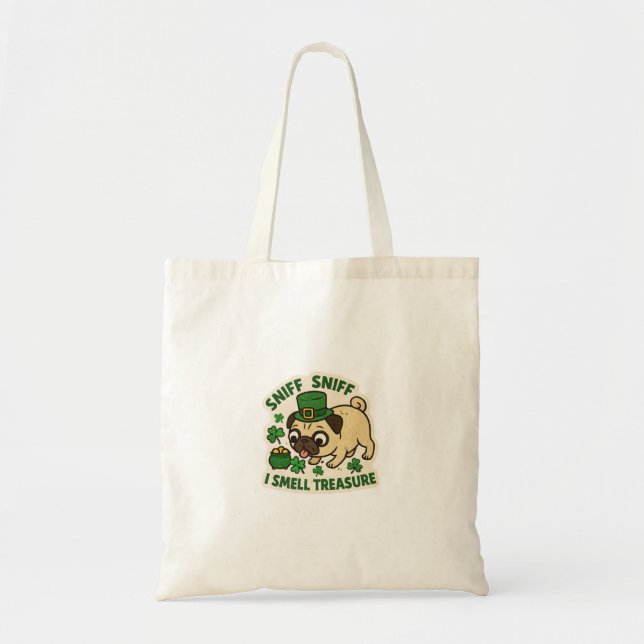 Bolsa Tote Treasure Hunter Pug St.Patrick's Day (Frente)