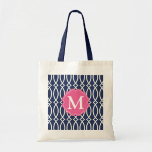 Bolsa Tote Treliça moderna dos azuis marinhos elegantes