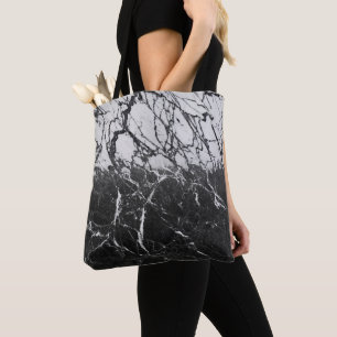 Bolsa Tote Trendência do Glam Moderno do Marble Preto e Branc