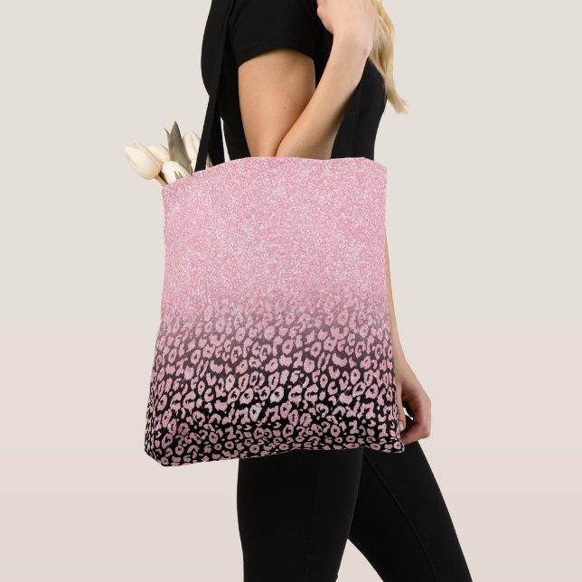 Bolsa Tote Trendy Black Rosa Dourado Glitter Leopard Ombre (Close Up)