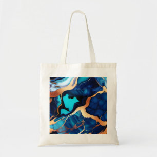 Bolsa Tote Trendy Blue Dourado mármore azul amarelo