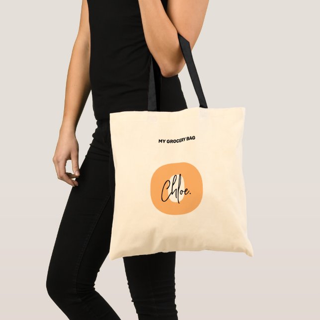 Bolsa Tote Trendy Bold Monograma Laranja Nome do Script Inici (Frente (produto))