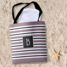 Trendy Clasic Monogram Purple Black White Stripe