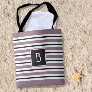 Bolsa Tote Trendy Clasic Monogram Purple Black White Stripe