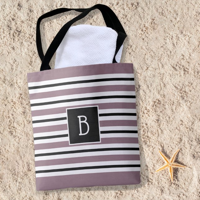 Bolsa Tote Trendy Clasic Monogram Purple Black White Stripe (Criador carregado)