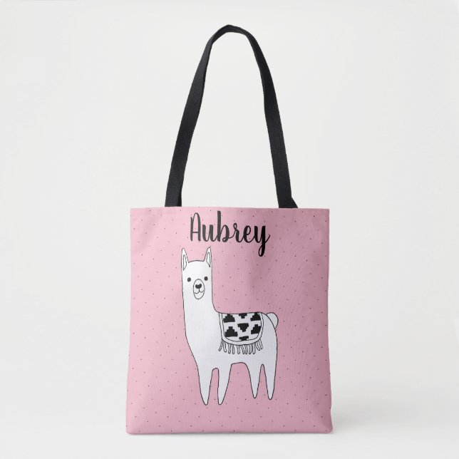 Bolsa Tote Trendy Llama Sketch & Name (Frente)