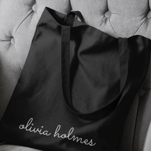 Bolsa Tote Trendy Monograma   Nome do Script Preto Moderno