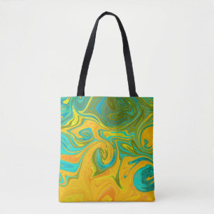 Bolsa Tote Trendy Neon Yellow Orange Abstrato Swirl
