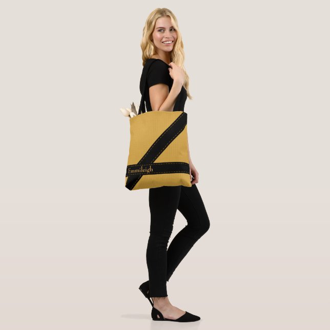 Bolsa Tote Trendy Personalized Mostard Yellow Stripes (No(a) Modelo)