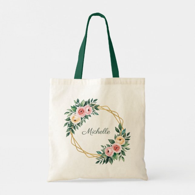 Bolsa Tote Trendy Personalized Name Botanical Dourado Greener (Verso)