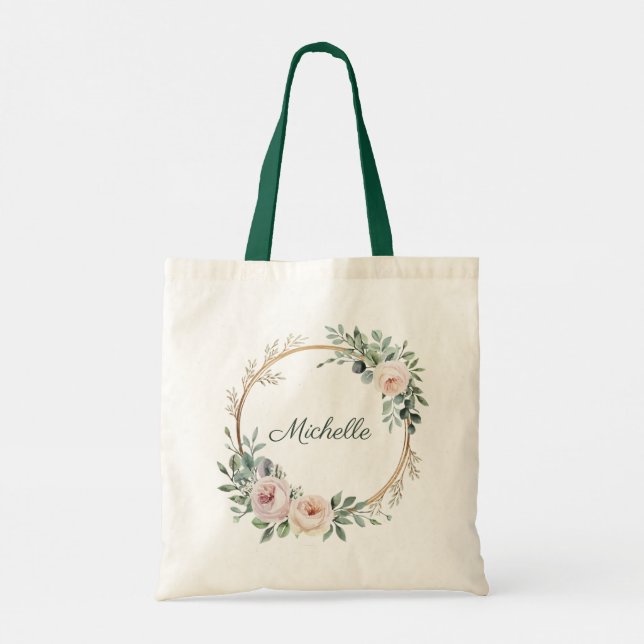 Bolsa Tote Trendy Personalized Name Botanical Dourado Greener (Verso)