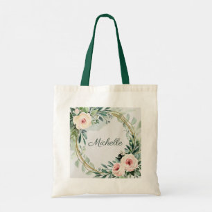 Bolsa Tote Trendy Personalized Name Botanical Dourado Greener
