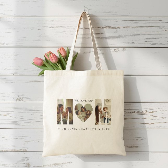 Bolsa Tote Trendy Personalized Photo WE LOVE YOU Mom (Criador carregado)