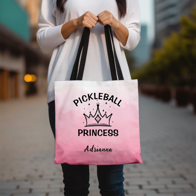 Bolsa Tote Trendy Pickleball Princess Pink Ombre with Crown (Criador carregado)