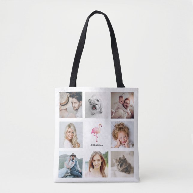 Bolsa Tote Trendy Pink Flamingo | Colagem de Fotos (Frente)