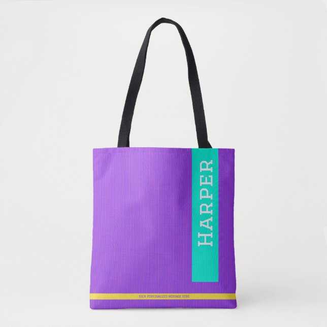 Bolsa Tote Trendy Purple Personalised Name e Monograma (Frente)