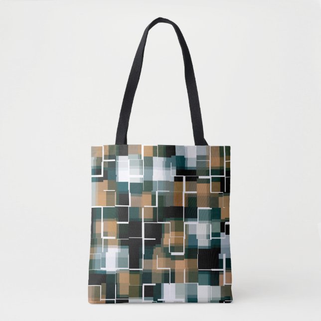Bolsa Tote Trendy Teal Brown Black White Xadrez (Frente)
