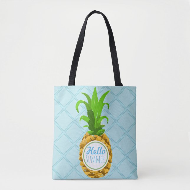 Bolsa Tote Trendy Tropical Pineapple Hello Summer (Frente)
