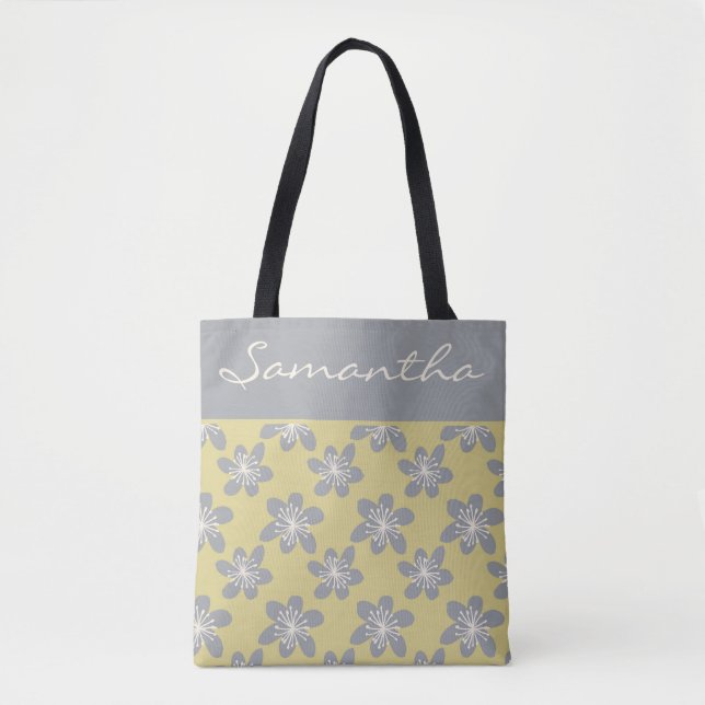 Bolsa Tote Trendy Ultimate Cinzas e padrão floral amarelo (Frente)