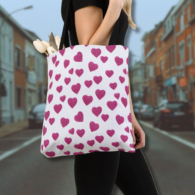 Bolsa Tote Trendy Valentine Pink Glitter Hearts on White (Criador carregado)