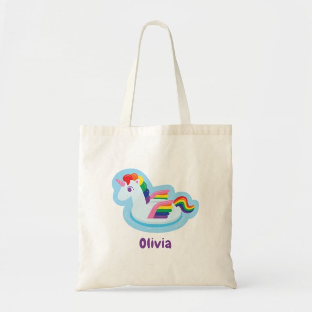 Bolsa Tote Trendy Winged Unicorn Piscina Arco-Íris Arco-Íris  (Frente)