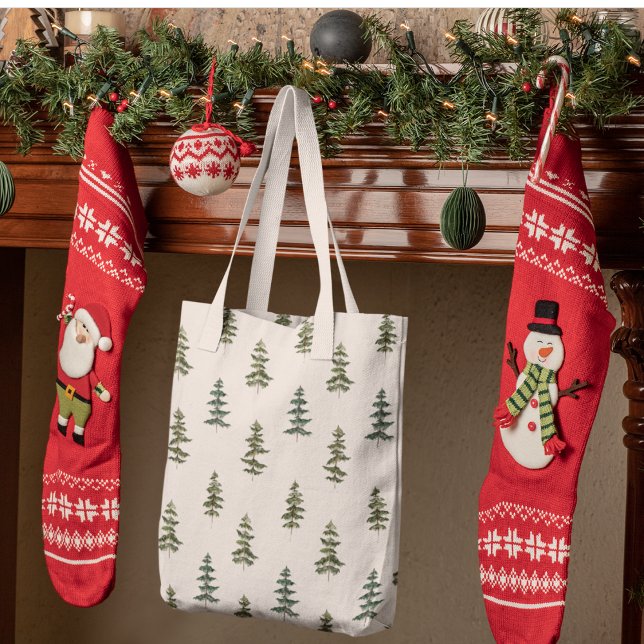 Bolsa Tote Trendy Winter | Padrão da árvore de Natal (Criador carregado)
