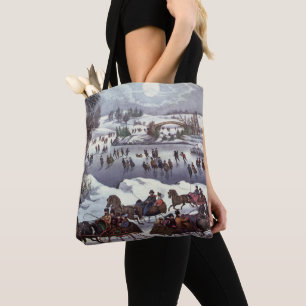 Bolsa Tote Trenós de Natal Antigos, Parque Central no Inverno