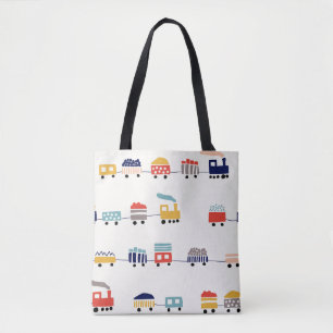 Bolsa Tote Trens bonitos e coloridos com um padrão perfeito.
