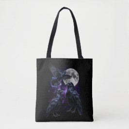 Bolsa Tote Três Corvos Lua Gótico Espaço Cósmico Gráfico Retr