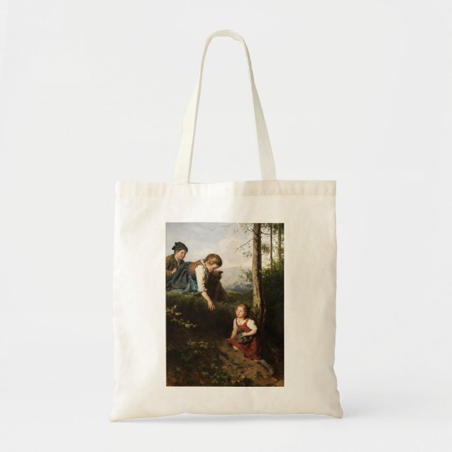Bolsa Tote Três Crianças Escolhendo Berries nas Florestas (Frente)