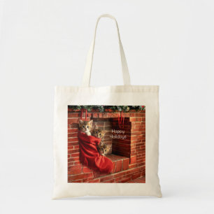 Bolsa Tote Três gatinhos em um saco de Natal Tote