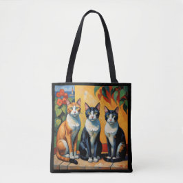 Bolsa Tote Três Gatos e Flores